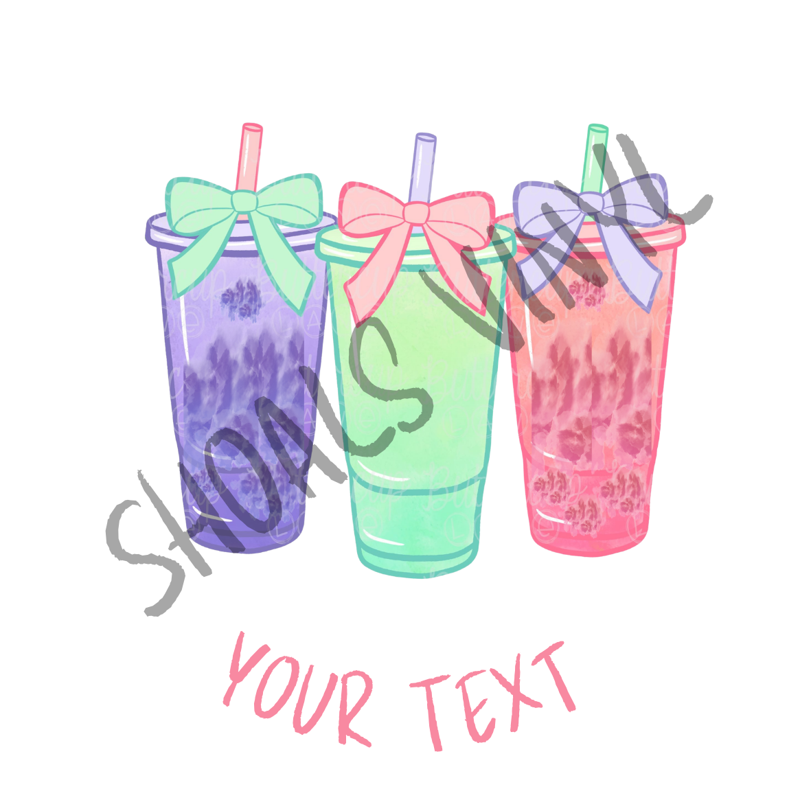 Pastel Bow Drink Trio Sticker Custom Text Sticker